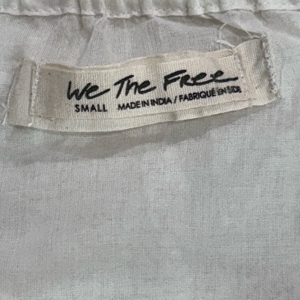 We The Free    Oversized Top Blouse
White Gauze Sheer Tie Neck Blue - Picture 3 of 11